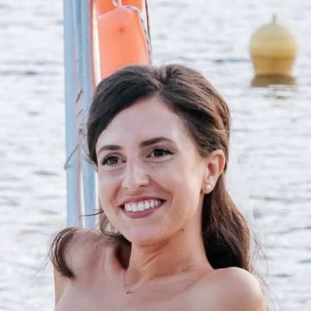 Chrysa Tsakona, smiling by the water in Patmos