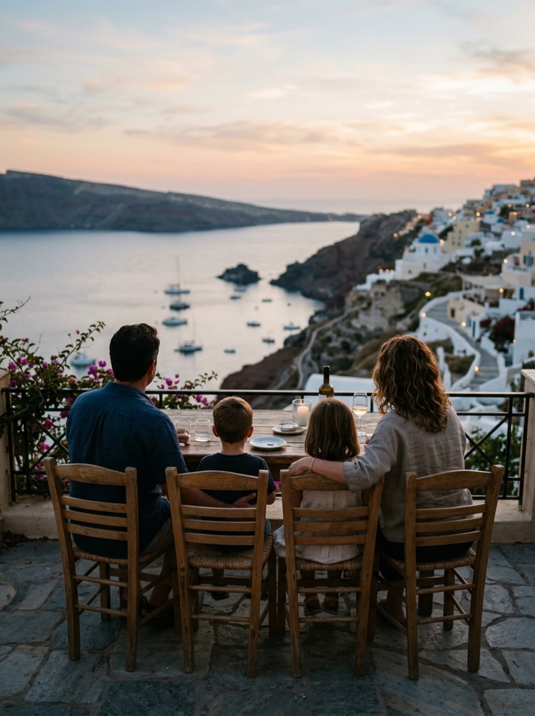 The family — a real, unposed photo on the terrace or at the port